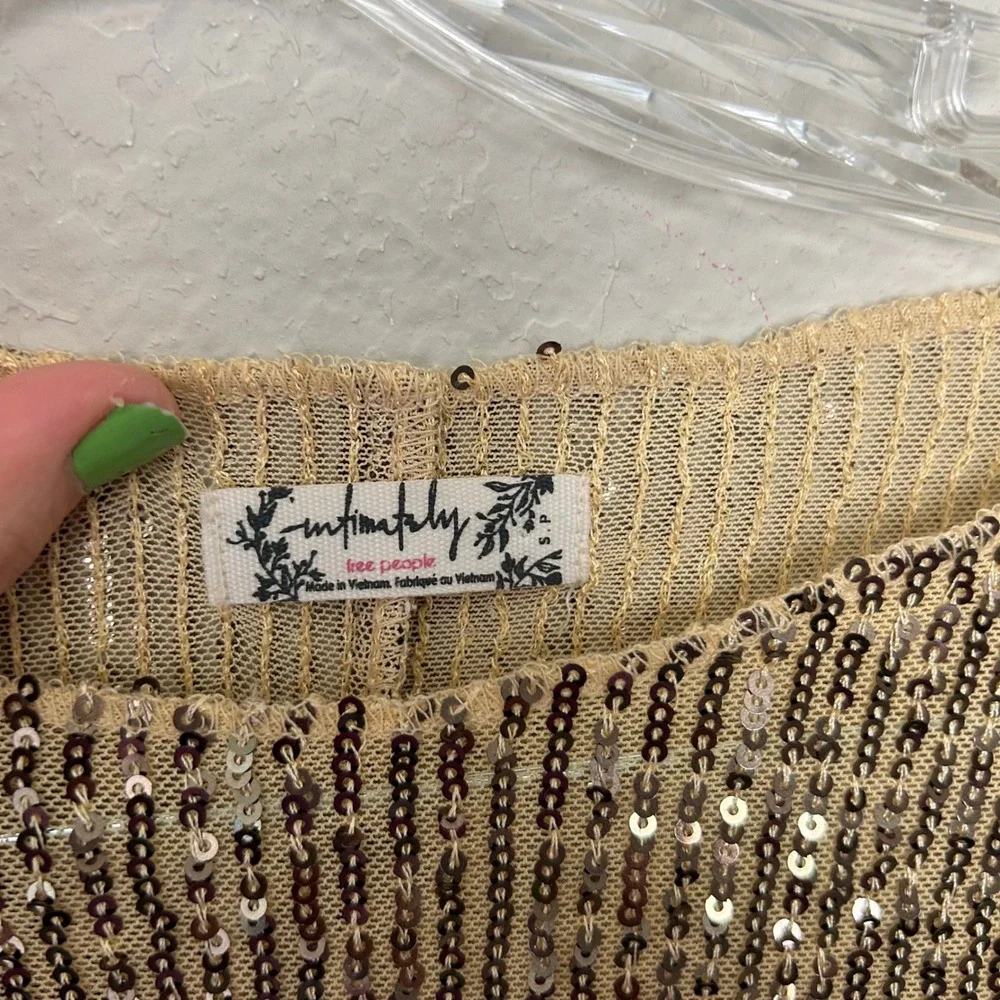 Free People‎ Gold Sequin Top Women's Size Small Going out Party Event Club Rave - Picture 3 of 6